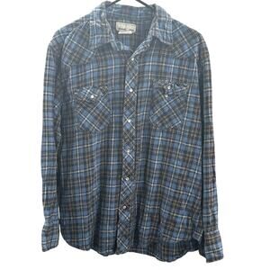 Wrangler Men's Pearl Snap Flannel Blue Plaid X Large